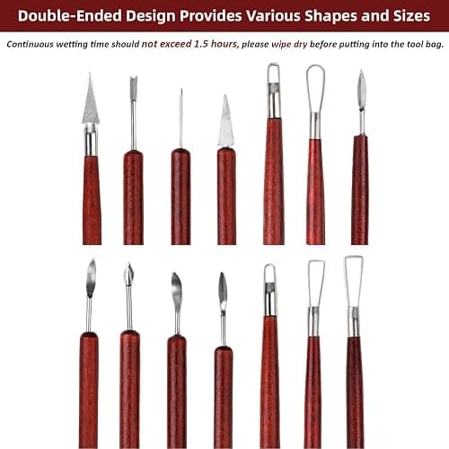 Blisstime 18PCS Clay Sculpting Tools, Basic Clay Pottery Carving Tool Kit with Wooden Handles and Tool Bag thumbnail 2