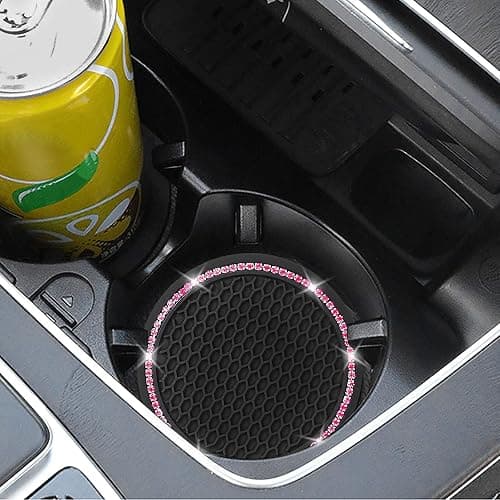4 Pack Car Coasters, Universal Vehicle Bling Car Coaster, Cute Rhinestone Coaster for Cup Holders,Interior Accessories 2.75'' Silicone Anti Slip Car Coasters for Women (Pink Crystal Circle) thumbnail 3