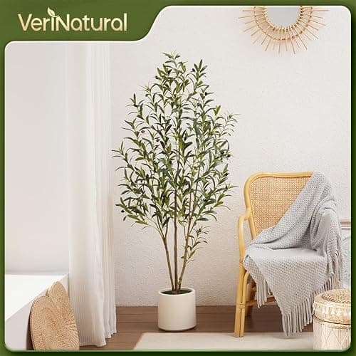VeriNatural Artificial Olive Tree 5ft, Tall Faux Olive Tree with White Planter, UV-Resistant Fake Plants for Indoor and Outdoor Decor, Realistic Potted Plants for Home,Office & Living Room Decor VN158 thumbnail 2