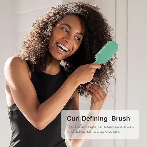 AM8:00 Curl Defining Brush,9Rows Premium Styling Hairbrush for Curly Hair, Enhances Curls Definition & Separation, (Green) thumbnail 2