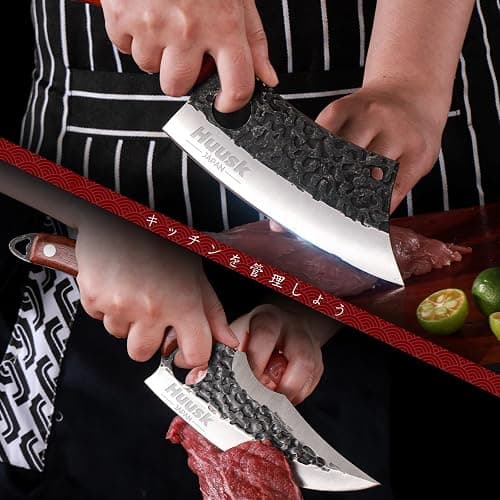 Huusk Butcher Knife Set Hand Forged Serbian Chef Knife Viking Boning Knife Cleaver Knife 3PCS Kitchen Knife Set for Meat Cutting Home & Outdoor Cooking BBQ Knives Gift for Men thumbnail 4