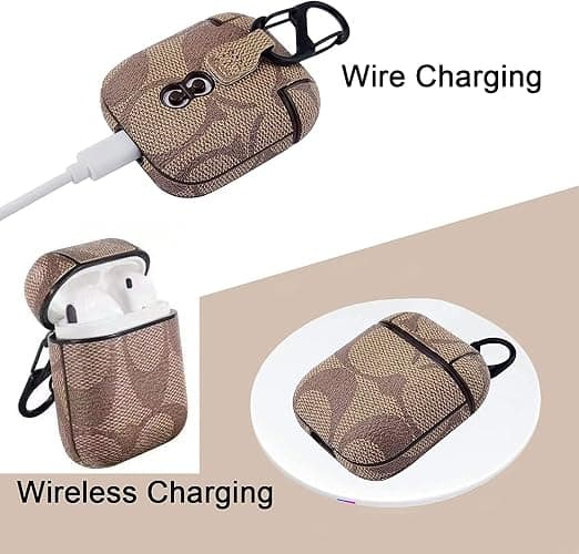 SMAIGE Design for Airpods 1&2 Case,Luxury Stylish PU Leather Airpods Case with Carabiner Anti-Slip Scratch Resistant Drop Proof Full Cover for Airpods Accessories Gifts for Women Girls thumbnail 3