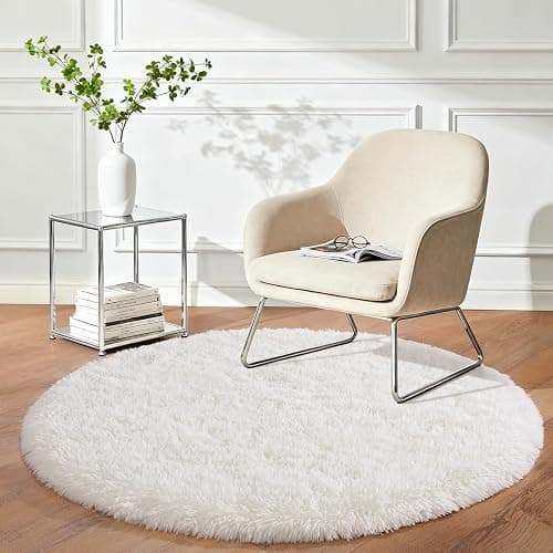 PIPABOBO Small Round Rug 3ft, Fluffy White Circle Rugs for Bedroom, Cute Plush Shag Area Rug Non Slip, Modern Indoor Carpet for Living Room Girls Kids Room Nursery Playroom Dorm Home Decor - Image 1