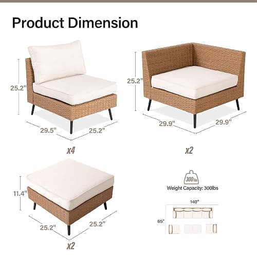 LAUSAINT HOME Outdoor Patio Furniture, 8 Piece Outdoor Sectional Sofa PE Rattan Wicker Patio Conversation Sets,All Weather Patio Furniture Set with Thick Cushions for Garden, Poolside, Backyard(Beige) thumbnail 2