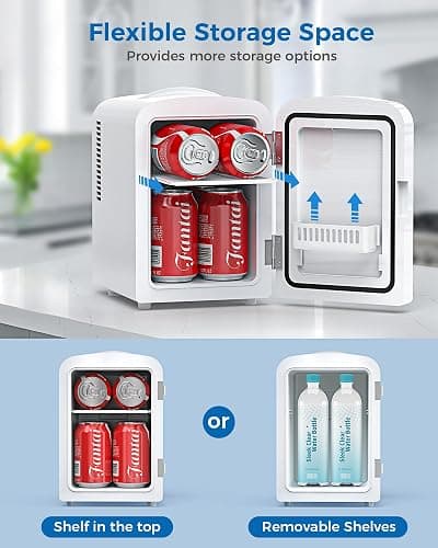Electactic 4L/6 Cans Mini Fridge, Portable Compact Refrigerator, Small Skin Care Fridge, Food and Drinks, Small Cooler for Bedroom, Dorm, Car, Office, White thumbnail 5