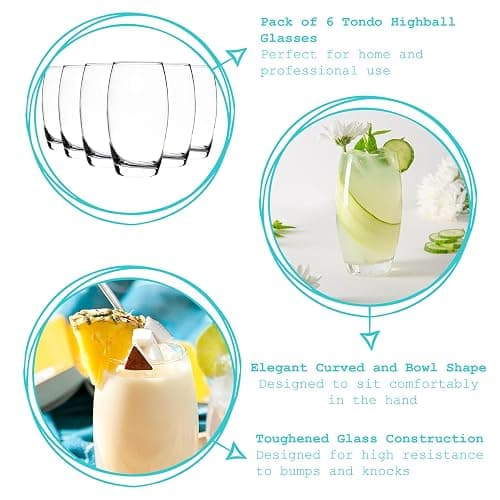 6X 510ml Hiball Glasses - 'Tondo' Range - Modern Highball Cocktail Juice Water Tall Drinking Tumblers - Dishwasher Safe - by Argon Tableware thumbnail 4