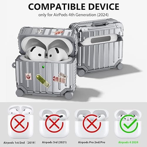 KOREDA Compatible with AirPods 4 Case Cover, Funny Suitcase Design Case for Airpods 4th Generation 2024, Cute Fashion Protective Hard Case with Cleaner Kit & Keychain (Silver) thumbnail 2