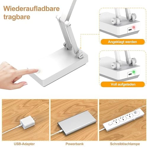 Suright LED Tischlampe Kabellos Akku Lampe,Faltbare Touch-Schreibtischlampe,Nachttischlampe,Dimmbare Tischleuchte mit 3 Lichtmodi,Aufladbare USB-Schreibtischleuchte für Schlafzimmer,Lesen,Lernen | Nachttischlampe,Dimmbare Tischleuchte mit 3 Lichtmodi,Aufladbare USB-Schreibtischleuchte für Schlafzimmer,Lesen,Lernen thumbnail 5