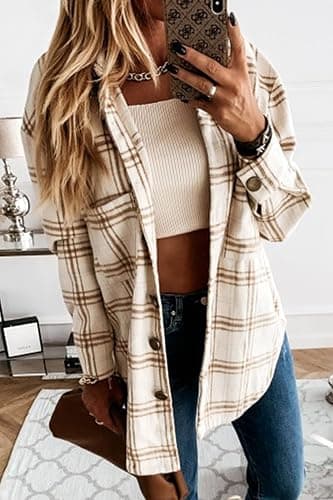 YOCUR Womens Flannel Shirts Plaid Button Down Shirt Casual Lapel Long Sleeve Outwear Warm Fall Winter Blouses thumbnail 3