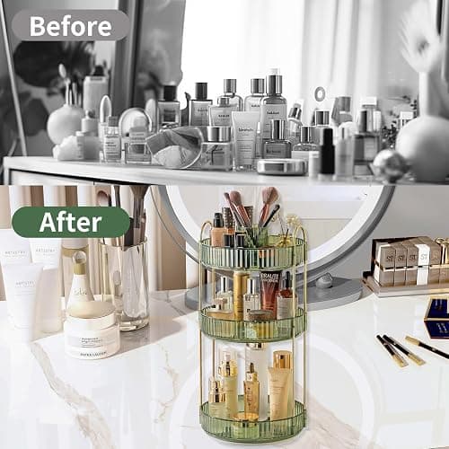 Asayuee 360 Rotating Makeup Organizer,3 Tier Large Capacity Make Up Organizers and Storage,Skincare Perfume Vanity Organizers,Bathroom Cosmetics Storage Organizer Countertop (Green) thumbnail 2