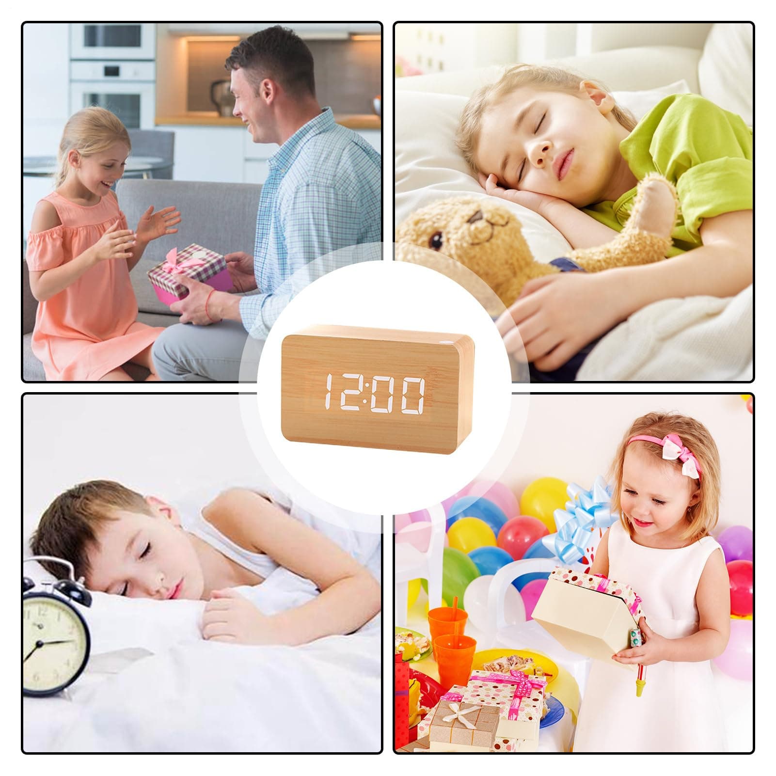 Wooden Alarm Clock - Digital LED Desk Clock, Electric Bedroom Clocks, Large Display Desk Accessories | Weekday/Weekend Mode, Sound Control, Electric Clocks for Bedside, Bedroom, Home Décor thumbnail 4