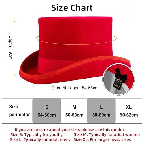 Punctualgood Wool Felt Top Hat Victorian Mad Hatter 6" Magic Hat Gentlemen Performing Jazz Caps Rock Hat for Men Women Gift thumbnail 2