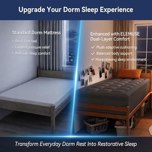 ELEMUSE Twin XL Dorm Dual Layer 3 Inch Memory Foam Mattress Topper for College, Dorm Room Essentials, 2 Inch Cooling Gel Foam and 1 Inch Soft Pillow Top Bed Pad,Back to School,Grey thumbnail 2