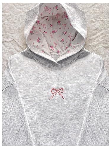 Floerns Women's Cute Bowknot Long Sleeve Hooded Sweatshirts Floral Hoodie Pullover thumbnail 5
