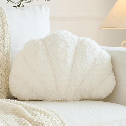 Ddliury Shell Pillow, Seashell Throw Pillow Room Decor for Couch Bed, Shell Pillows Soft Plush Pillow, Sea Shell Decorative Beach Cushion Pillows (White, 14 X 11 Inches) - Image 1