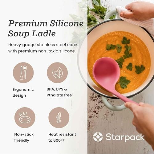 Starpack 'Ladle of Love' XL Premium Silicone Ladle Spoon - Up-to 600°F High Heat Resistant Soup Ladles - Kitchen Ladles for Serving, Rubber Non Stick Silicone Spoons, LFGB Grade Cooking Spoon thumbnail 3