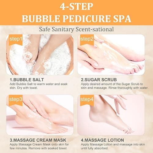 nbc BeautiLab Pedicure Kit Foot Soak Set: Bubble Salt, Sugar Scrub, Massage Mask, Massage Lotion in a Box, 4 Step Foot Spa Kit for Dry Feet,Tired Feet（3 Set Tropical Fruit) thumbnail 6