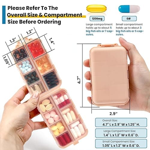 3 Pack 14 Grids Travel Pill Organizer Box with 415-Pcs Medicine Name Labels - Pocket Daily Pharmacy Case Container Kit - Travel Medication Holder Dispenser for Fish Oil Vitamin, Khaki+Pink+Sky Blue thumbnail 6