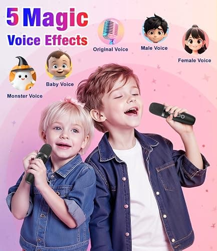 Mini Karaoke Machine, Portable Bluetooth Speaker with 2 Wireless Microphones for Kids & Adults, Karaoke Microphone with LED Lights, Gifts for Girls & Boys thumbnail 3