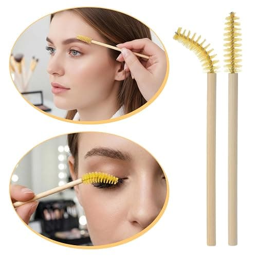 100 Pcs Disposable Mascara Wands, Premium Bamboo Spooly Brushes | for Eyelash Extensions, Professional Makeup Kits Lash Extension Tool, Gentle Eyelash Eyebrow Applicator Sticks (Yellow) thumbnail 6