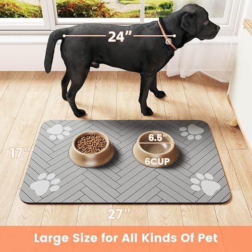 Pet Feeding Mat-Absorbent Pet Placemat for Food and Water Bowl, with Waterproof Rubber Backing, Quick Dry Water Dispenser Mat for Dog and Cat (20"x12", Striped Light Gray) thumbnail 6