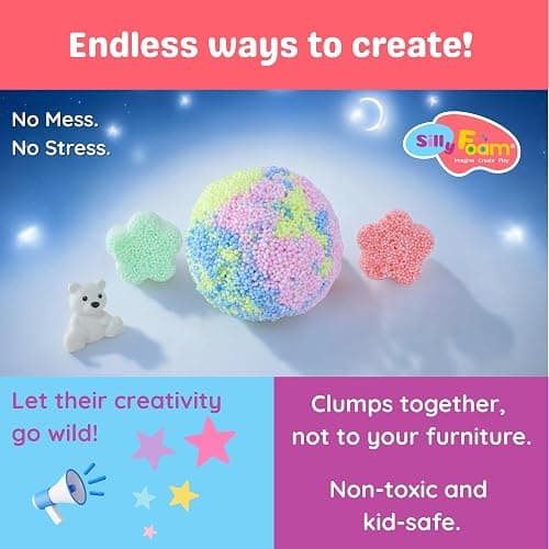 Silly Foam, Creative Modeling Foam Beads, 2-Pack of 6 Neon Pastel Colors, Perfect for Preschool and Kids, Arts & Crafts, Sensory Play, STEM, Travel Toy, Holiday Gifts, Non-Toxic (Age 3+) thumbnail 4