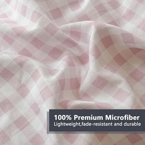NSNLGSGC Pink Gingham Ruffle Queen Sheet Set, Pink Soft Pre-Washed Microfiber Plaid Queen Bed Sheets, 4-Pieces Farmhouse Sheet Set with Deep Pocket thumbnail 5