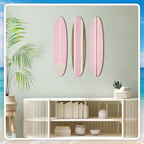 Gerrii 3 Pieces Surfboard Wall Decor 23.6" x 5.4" Preppy Beach Room Decor Aesthetic Large Wooden Cute Beachy Tropical Wall Art for Surfer Bedroom Living Room Bathroom Decorations(Pink) thumbnail 5