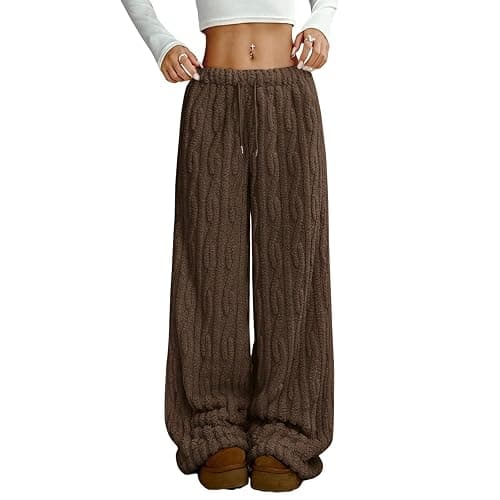 Sherpa Pajama Pants Women Soft Drawstring Elastic Wasit Fluffy Pj Pants Comfy Lounge Fleece Lined Sleepwear Bottoms - Image 1