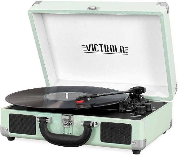 Victrola Journey Bluetooth Portable Suitcase Record Player – with Built-in Speakers, 3 Speed Vinyl Record Player, RCA Out, Headphone Jack (Mint) - Image 1
