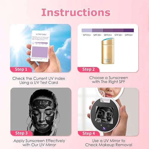 UV Camera for Sunscreen Test UV Mirror Sunscreen Camera, 3.8 Inch Rechargeable 2X Magnifying Vanity Mirror with Light Handheld Double-Sided Pocket Mirror for Skin Protection(White) thumbnail 5