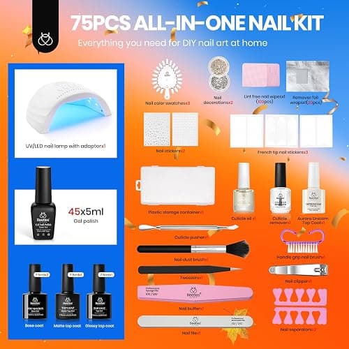 Beetles Gel Nail Polish Kit with U V Light - 75PCS Chic Outfits 45 Colors Gel Polish Set All Season Nail Kit with 5PCS Base Top Coat Soak Off Nails Art Tools Perfect Manicure Set Gifts for Women thumbnail 5