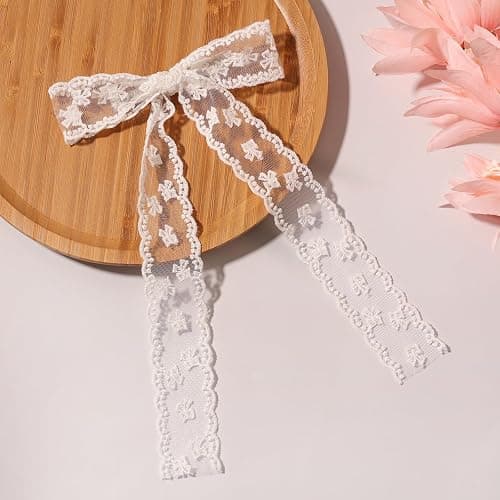 XFYUZR 4Pcs Large lace Hair Clips for Women Girls,Lace Tassel Bows Metal Clips with Long Tail Ribbons,Cute Hair Bows Barrette for Hair Accessories(Black,White) thumbnail 8
