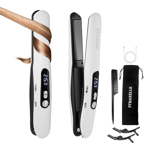 Mini Cordless Hair Straightening, 2 in 1 Cordless Hair Straighteners and Curler with 5000mAh Battery Rechargeable Travel Hair Straightener, 175℃-215℃ Flat Iron Portable for Women Men - Image 1