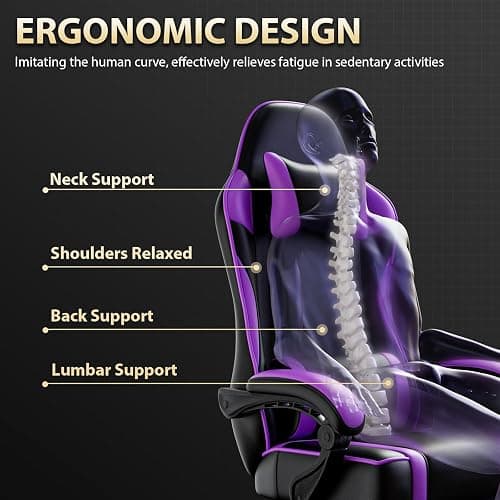 Ntiibcuy Video Game Chair for Adults, Computer Chair Gaming Chairs for Kids, Adjustable Lumbar Pillow Headrest Office Desk Chair Gamer Chair with Footrest thumbnail 6