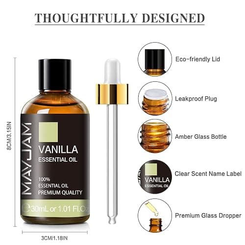 Vanilla Essential Oil 30ml/1.01fl.oz, MAYJAM Premium Vanilla Oils for Aromatherapy, Diffuser, Soap Making, Candle Making, Long Lasting Scents thumbnail 6