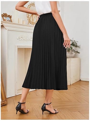SweatyRocks Women's Casual Solid Longline Pleated Long Skirt thumbnail 3