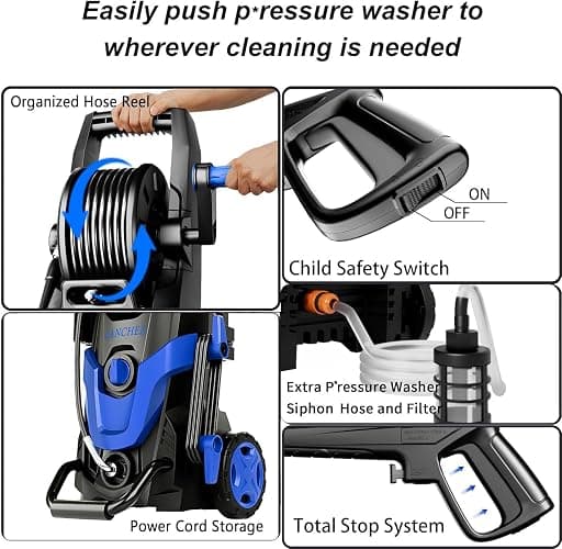 4800 MAX PSI P*ressure P*ower W*Asher, 4 N*ozzles and F*OAM C*annon P*ower Cleaner (Blue) thumbnail 4