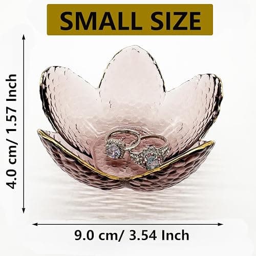 BROSEBEAQ Small Pink Glass Jewelry Dish Tray, Bathroom Jewlery Tray, Flower Ring Dish Jewlry Plate, Crystal Engagement Jewerly Ring Holder for Women, Nightstand Decor Trinket Jewelry Bowl Gift for Mom thumbnail 3