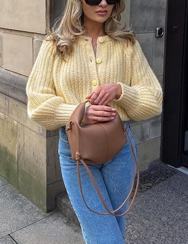 VDWIP Women's Cardigan Sweaters Button Down Open Front Chunky Cardigan Long Sleeve Cropped Y2k Knit Outerwear thumbnail 2
