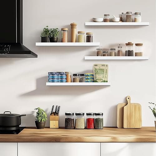 ABSWHLM 16x5.8x0.8in Floating Wall Shelves Rustic Solid Wood 4-Pack, White | Pine Wood, Easy To Install, Multi-Functional Storage, Living Room Bedroom Decor, Multi-Purpose Storage & Decor Design thumbnail 6