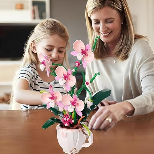 Orchid Flower Building Blocks Set, 567PCS Coffee Cup Artificial Flower Plant Toys Building Kit, Botanical Collection Model for Home Décor, Great Gift for Birthday and Anniversary for Her and Him(3005) - orchid flower thumbnail 7