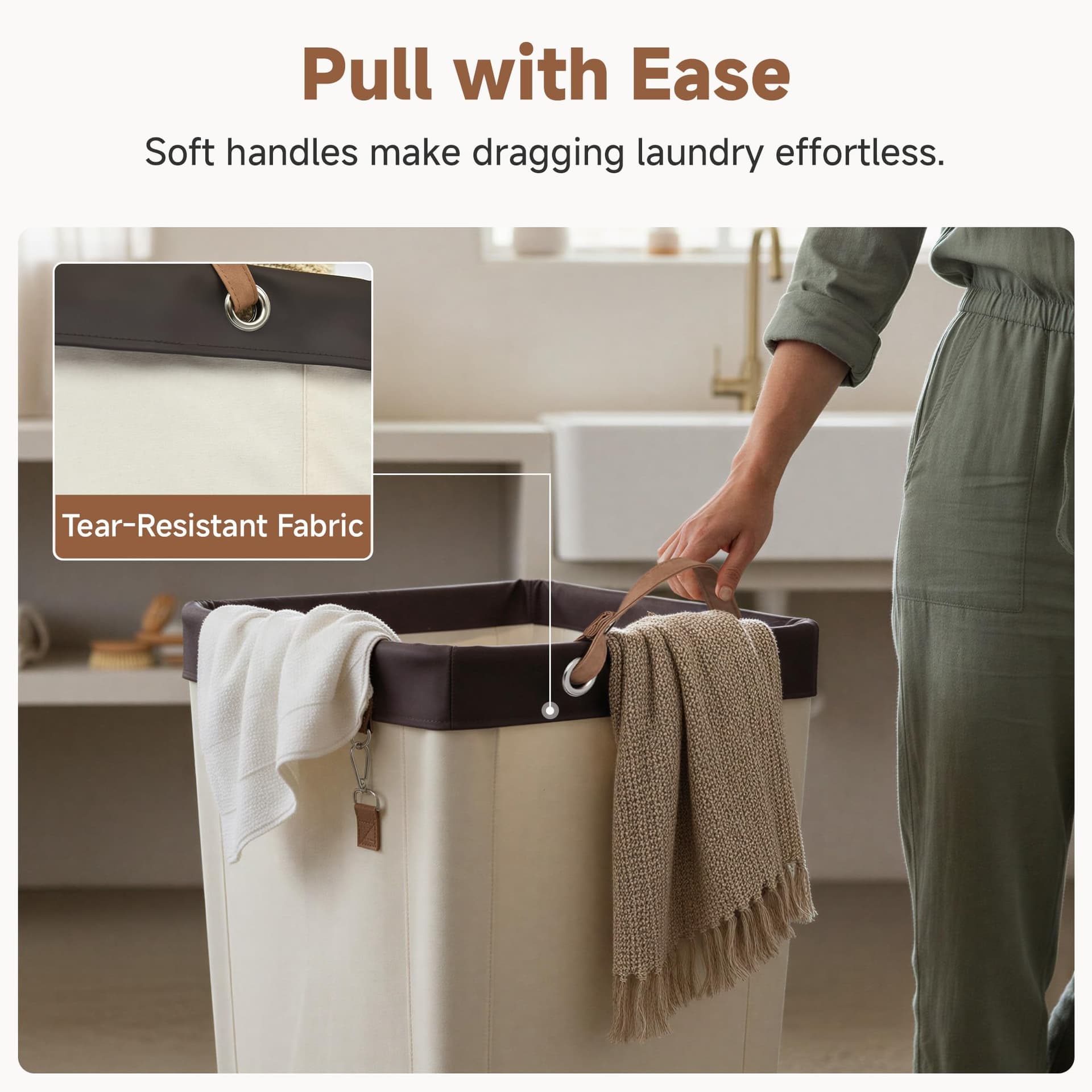 StorageWorks 160L Laundry Basket with Wheels, Large Rolling Hampers for Clothing Organizer, Dirty Clothes Basket for Hotel, Home, Closet, Dorm, Beige thumbnail 5