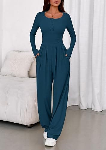 PRETTYGARDEN Jumpsuits for Women Dressy Casual 2026 Fall One Piece Outfits Long Sleeve Wide Leg Pants Romper Fashion Clothing thumbnail 8