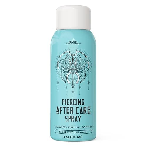 BASE LABORATORIES Piercing Aftercare Spray 4 oz, Saline Spray for Piercings | Ear Piercing Cleaner, Nose Piercing Spray, Saline Solution, Keloid Bump, Navel Care, Wound Wash, Belly Button Soak - Image 1