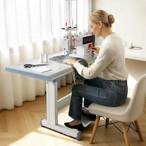 VEVOR Industrial Sewing Machine, 550W Lockstitch Sewing Machine Set with Servo Motor and Table Stand, 5000 SPM High Speed, Metal Frame, LCD Panel, LED Light, for Cotton, Wool, Denim, Leather, Canvas thumbnail 2