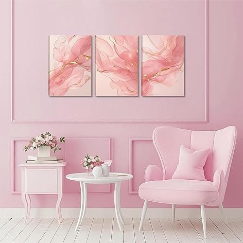Fetyiu Pink Canvas Wall Art Pink And Gold Abstract Painting Wall Decor 3 Piece Minimalist Modern Marble Pictures Wall Decor for Bedroom Bathroom Living Room Office 12x16in Framed thumbnail 5