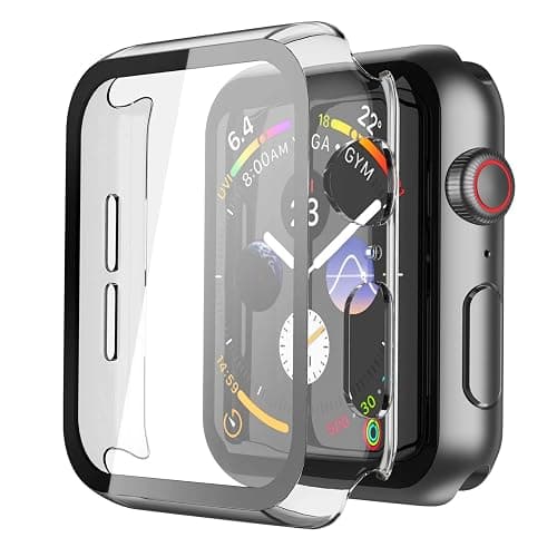 Recata 2 Pièces PC Coque Compatible avec Apple Watch SE3 / SE2 / SE/Serie 6 / Serie 5 / Serie 4 44mm, Protection Ecran Verre Trempé Ultra Mince Couverture Complète, Transparente - Image 1
