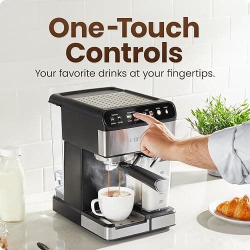 Chefman CaféMaster Pro Espresso Machine, Brew Single or Double Shots, Coffee Maker with Built-In Milk Frother for Cappuccino & Latte, XL 1.8 Liter Removable Water Reservoir - Stainless Steel thumbnail 5