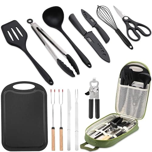Wesqunie Camping Cooking Utensils Set, Cookware Set for Outdoor Hiking BBQ | Stainless Steel & Silicone Mess Kit, Durable Outdoor Kitchen Gear for Hiking, RV, Picnic Grill & Travel Camping Meal Prep - Image 1
